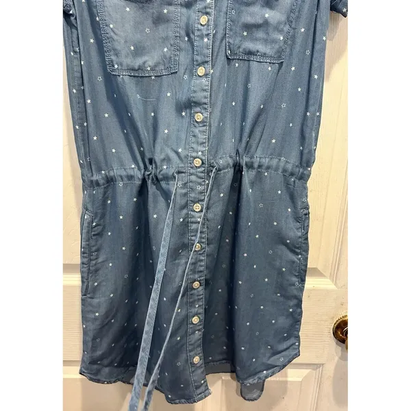 Thread & Supply Blue‎ Tencel Star Print Button Down Shirt Dress Small D4287TCTJ - Image 5