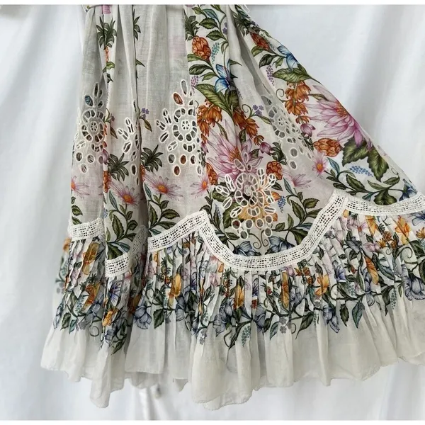 Farm Rio Sweet Bloom Dress Small Mini Bouquet Short Sleeve Eyelet Lace Garden - Image 10