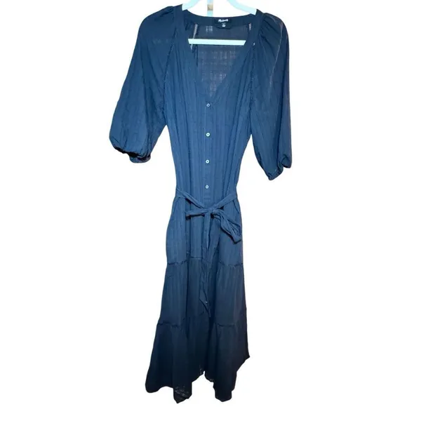 Madewell Tie-Waist Tiered Midi Dress in‎ Windowpane Sz 6 - Image 3