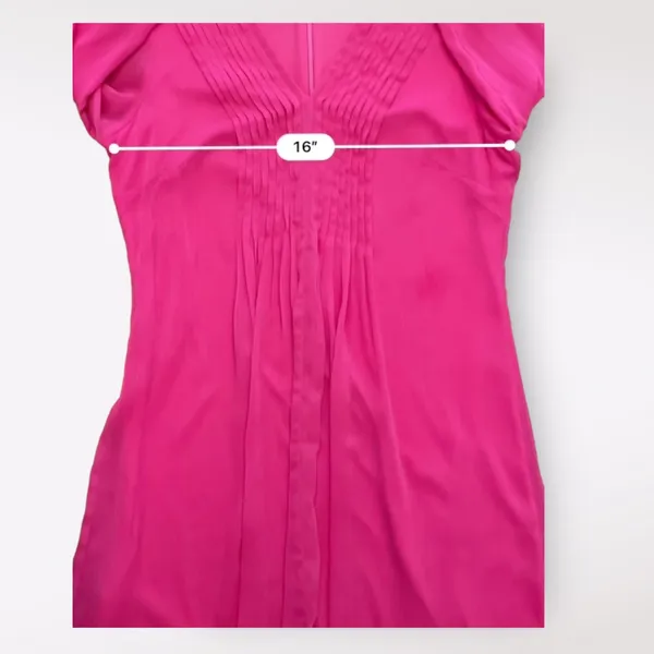 Calvin Klein Pink Pleated Chiffon 3/4 Sleeves V-Neck Short Dress‎ Size 4 - Image 4