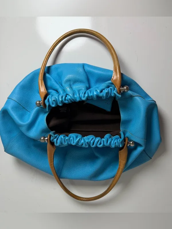 Dulce Brazilian Leather Light Robin Blue Slouchy Satchel Top Handle Hobo Purse - Image 16
