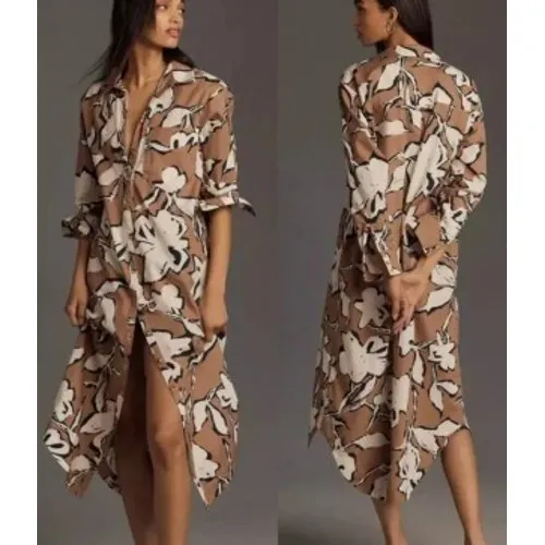 Maeve Anthropologie The Soren NWT Floral Shirt Dress Midi‎ Button Down Small - Image 2