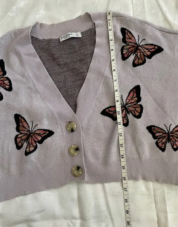 Arizona Jean Co Cardigan Women’s XS Lavender Cropped Sweater Butterfly - Image 6