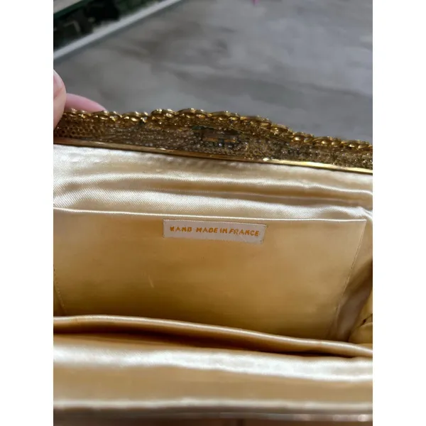 Le Goût du Jour Gold Beaded Swirl Rhinestone Filigree 50s Wrist Bag - Image 3