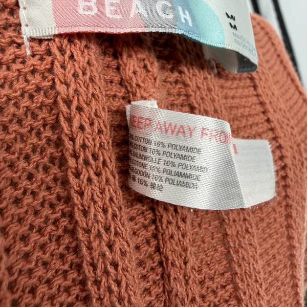 Free People FP Beach Ribbed Knit Wide Leg Pants Terracotta‎ Rust Orange Medium - Image 5