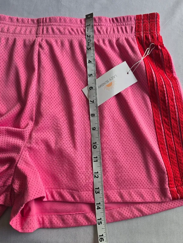 Lazy sundays Pink Athletic Mesh Shorts with Red Contrast Side Panels Size XL - Image 5