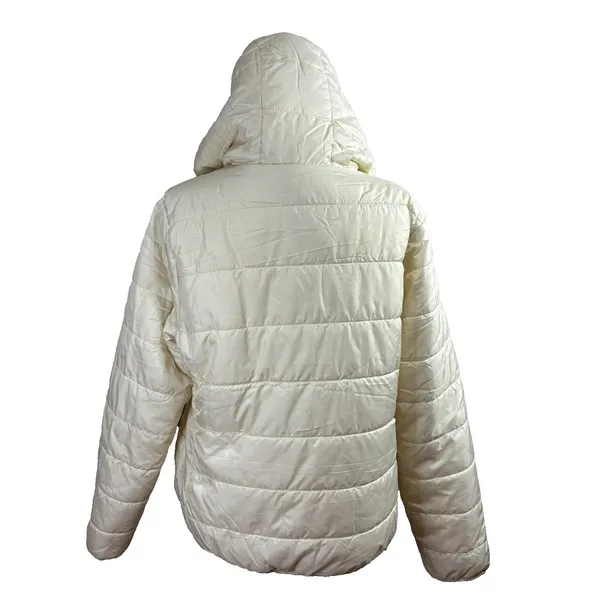 Ci Sono Puffer Jacket Ivory Sherpa Lined Hooded Quilted Winter Coat Minimalist L - Image 4