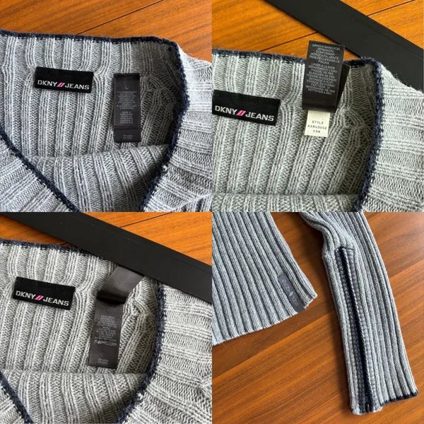 90s Vintage DKNY Jeans Sweater L Gray Ribbed Zipper Cuff Grunge Y2K Gorpcore Ski - Image 5