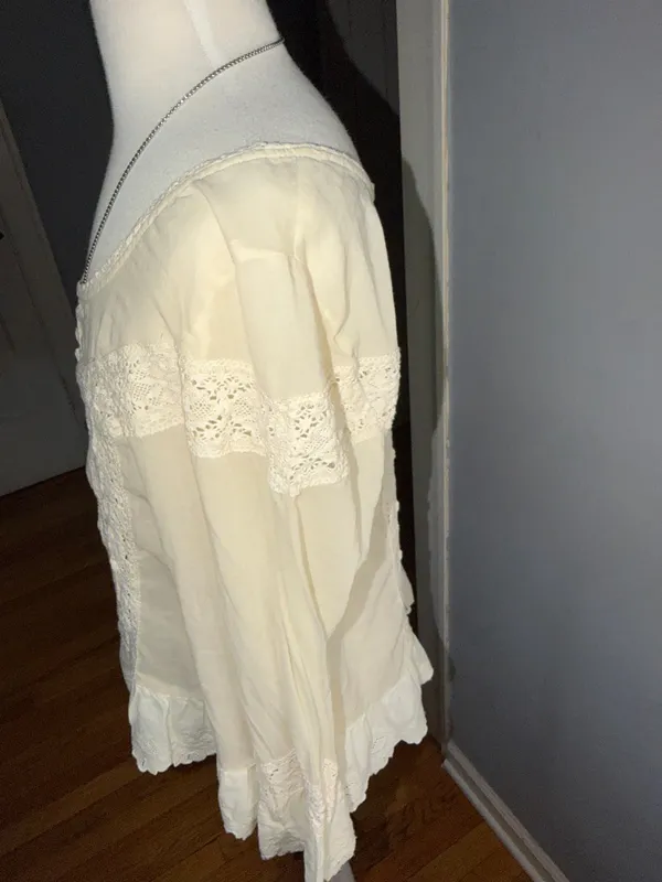 Free People 100% Cotton Cream Lace-Trim Bohemian Tunic - Image 5
