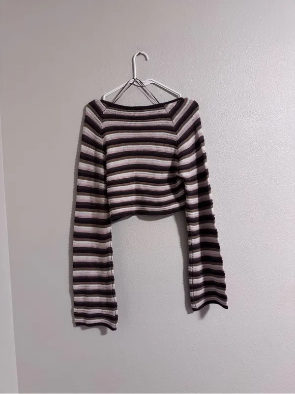 NWT Le Lis Striped Ribbed Knit Top in Brown, Cream & Mauve - Image 3