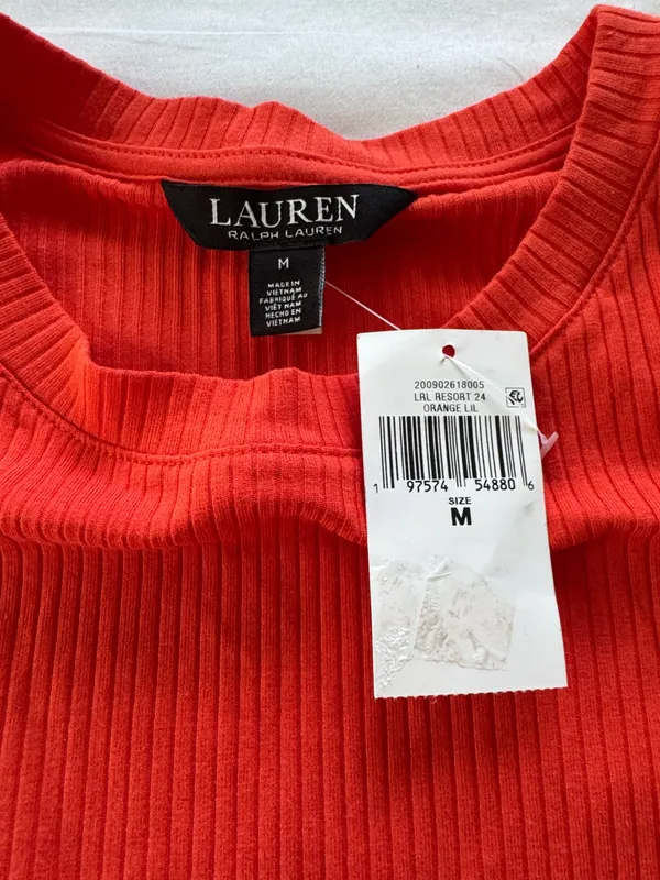 New Lauren Ralph Lauren orange ribbed top size M - Image 4