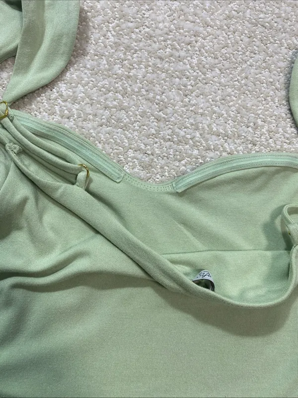 Oh Polly Light Green Square Neck Mini Dress Size Us6 92% Modal 8% Elastane - Image 16