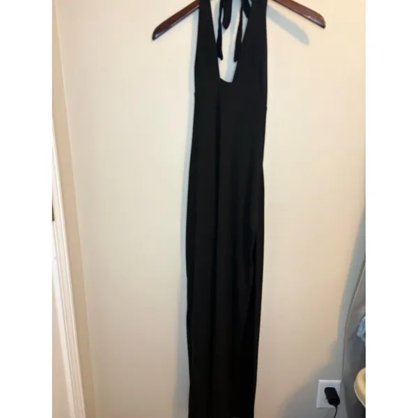 Oh Polly Black Halter Maxi Dress US 8 Bodycon Formal Stretch - Image 2