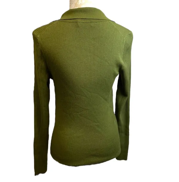 Babaton Aritzia McSweeney Ribbed Sweater Olive Green Collared V-Neck M NWOT - Image 4