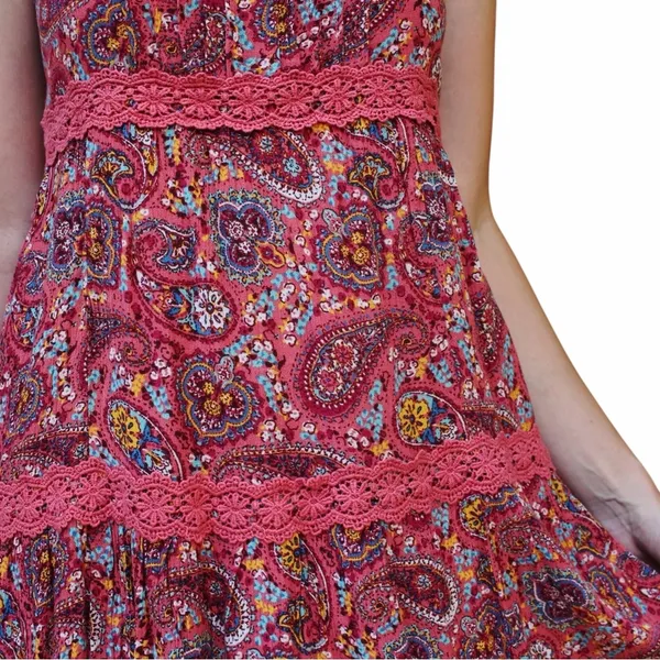Hollister Paisley Boho Racerback Sundress Medium Lace Trim Mini - Image 4