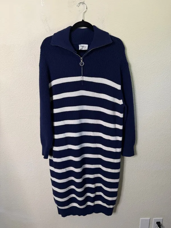 Anthropologie Callahan Cara Striped Dress Navy Blue Womens Size‎ XL - Image 4