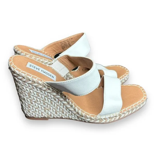 Steve Madden Icey Espadrille two white strap wedges Sz‎ 9.5 Leather - Image 4
