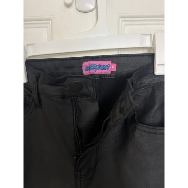 edikted Luna Faux Leather Flare Pants Black M Stretch Gothic Grunge - Image 7