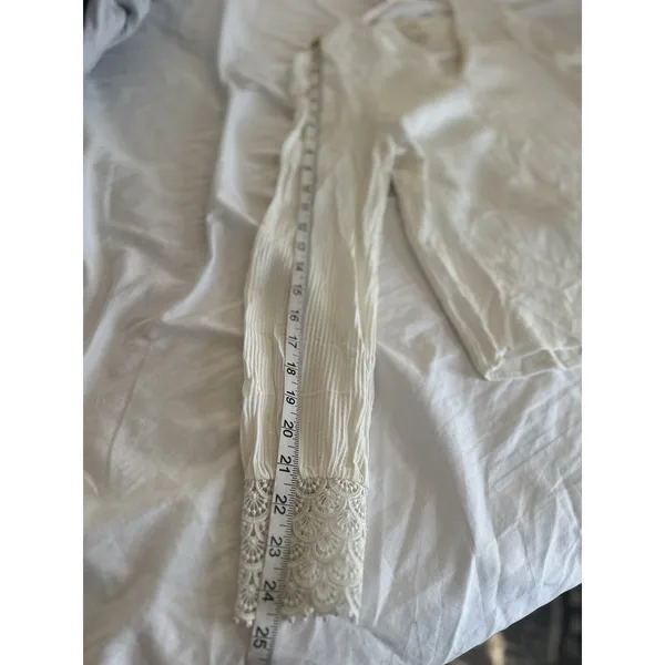 EUC Sézane Clém Sz38 White Long Sleeve Ecru Shirt Lace Details Textured Business - Image 5