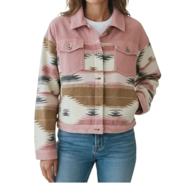 Umgee Pink Corduroy Cropped Flannel SW Jacket size Medium - Image 2