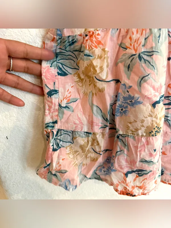 Loft Womens Shirt Blouse Pink Floral Short Sleeve Lace Detail Size XL - Image 9