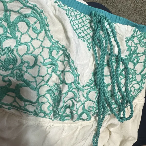 FLYING TOMATO Maxi Dress‎ Strapless Turquoise White Lace Embroidered Long Sz S - Image 9