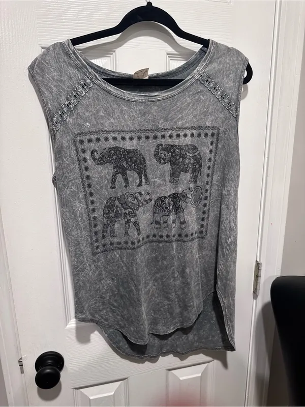 American Age Elephant Graphic Mineral Wash Tank Top Size Medium Boho Festival - Image 4