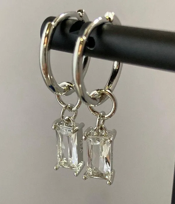 925 Silver Plated Crystal Dangle Drop Earrings for Men Women,Silver Hoop Earrings - Image 6