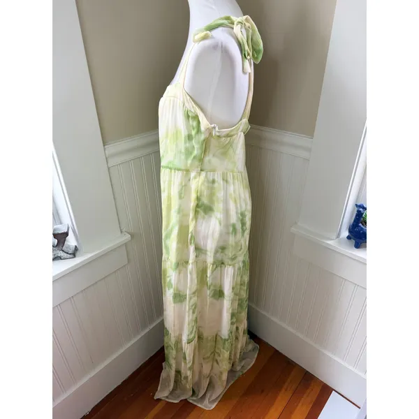 Line & Dot Green Tie Dye Tiered Maxi Dress Tie Strap Large Cottagecore Summer - Image 10