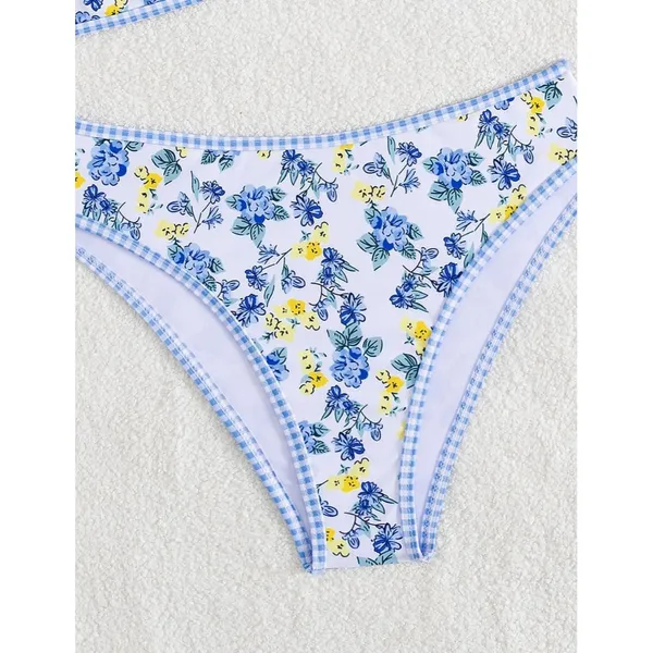 Tainehs Two Piece Bikini Set O Ring Top Floral Triangle Swimsuit Cheeky MEDIUM - Image 7