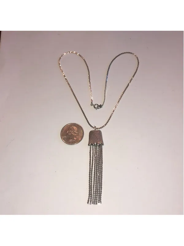 Vintage Silver Tone Fringe Tassel Pendant Dainty Boho Retro Necklace - Image 5