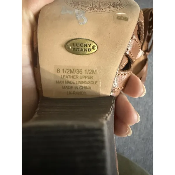 Lucky Brand Women's Brown Leather Peep Toe Wedge Heel Ankle Strap Buckle 6.5M - Image 11