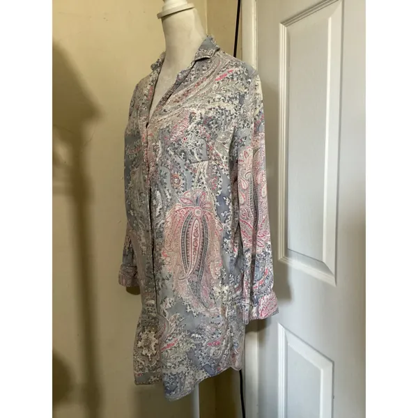 Lauren Ralph Lauren Blue Pink Paisley Cotton Blend Button Front Sleep Shirt S - Image 2