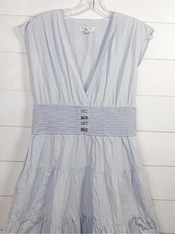 Derek Lam Light Blue Poplin V-Neck Tiered Midi Dress EUC US Size 4 MSRP $398 - Image 7