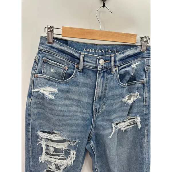 American‎ Eagle Highest Rise 90s Boyfriend Jeans Womens 6R Blue Distressed - Image 4