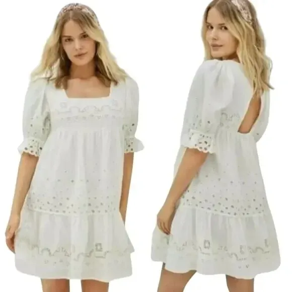 Forever That Girl Women's White Eyelet Puff Sleeve Dress Open Back size‎ xs - Image 2