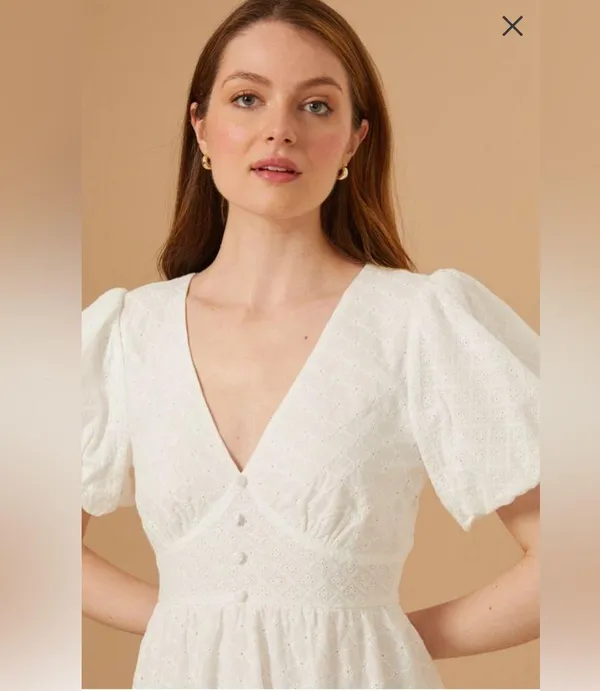 ALTAR’D STATE Briana Eyelet Puff Sleeve Sweetheart Mini Dress in White Size XL - Image 3