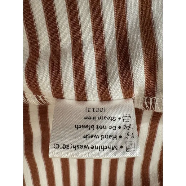 MEROKEETY Striped Sheath T-Shirt Dress M • Brown White • Tie Waist • Summer • NW - Image 6