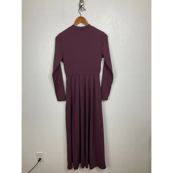 Halara Womens Plum Purple Mock Neck Long Sleeve Ruffle Waist‎ Maxi Dress Size M - Image 2
