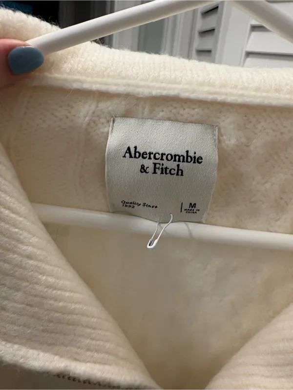 Abercrombie & Fitch Cable Half Zip Pullover Sweater Cream Size Medium - Image 7