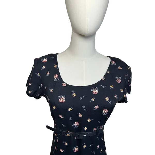 VTG 90s Decked Out Floral Belted Maxi Grunge Whimsigoth Medium Y2K Retro Boho - Image 5