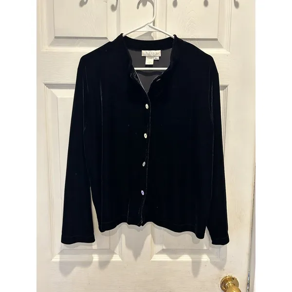 VTG J.‎ Jill Womens XL Black Velvet Button Down Cardigan Top Long Sleeve USA - Image 2
