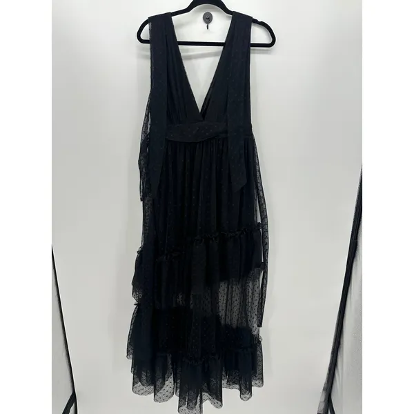 Black Tulle Tiered Maxi Dress Size L Gown Whimsigoth Dark Grunge Boho Swiss Dot‎ - Image 2