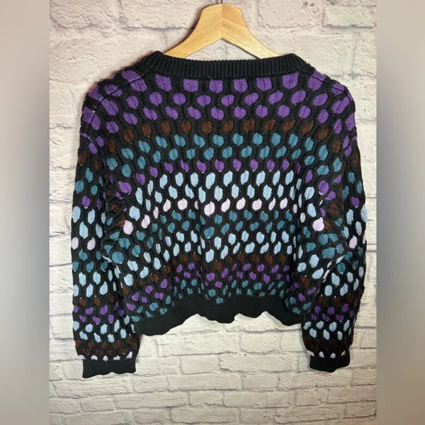 Koche Cropped Polka Dot Sweater Womens size large FLAWED‎ Black - Image 3
