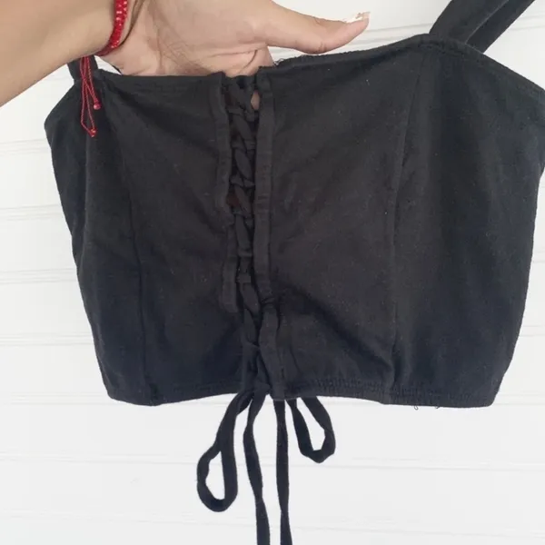 Nollie Lace Up Crop Top Small Black Corset‎ Style Camisole Sleeveless Tank - Image 4