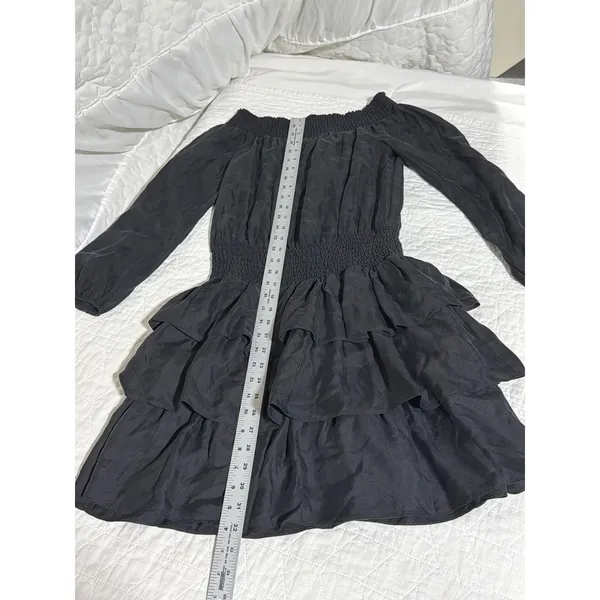 MICHAEL Michael Kors Black Off‎ Shoulder Smocked Tiered Ruffle Mini Dress Size S - Image 2