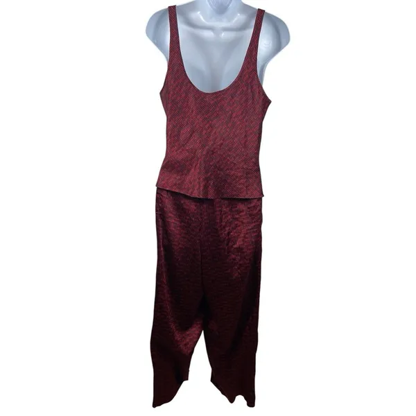 Victoria's Secret VTG Red Black Satin Feel Sleeveless Elastic Waist Pant Set S 90s - Image 3