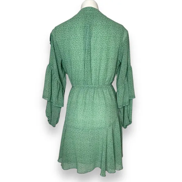 Sage Green Polka Dot Long Sleeve Ruffle Mini Dress Casual Flowy‎ Swing Medium - Image 6