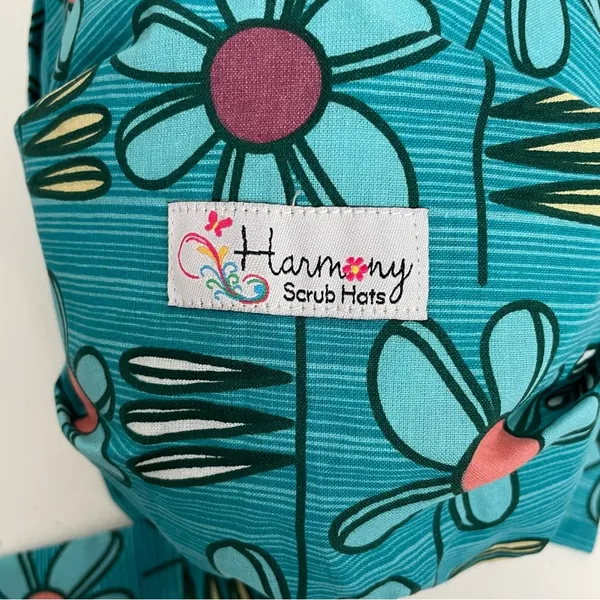 Harmony Scrub Hat Floral Lightweight Elastic Band Retro Boho Cotton Green USA - Image 6
