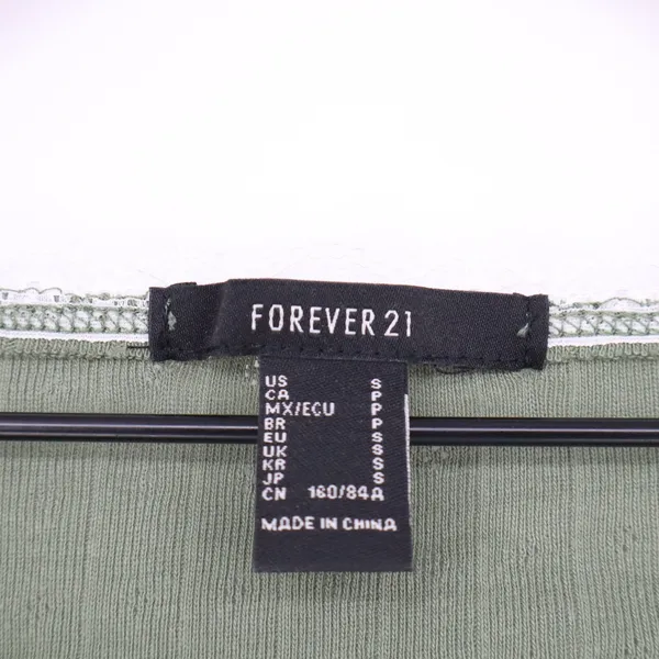Forever 21 Top Womens S Cropped Sage Green Lace Trim Pointelle Excellent - Image 2